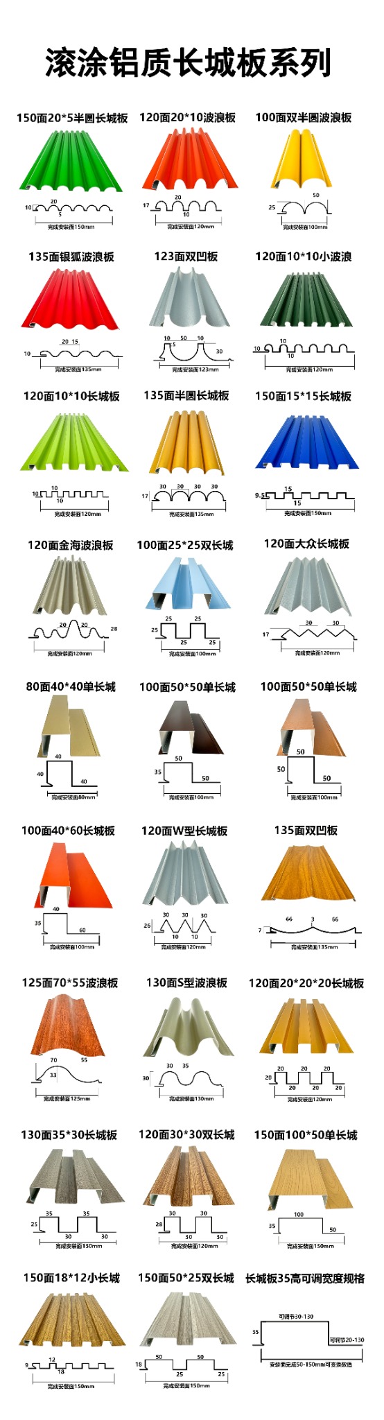 滚涂铝质长城板波浪板款式总览
